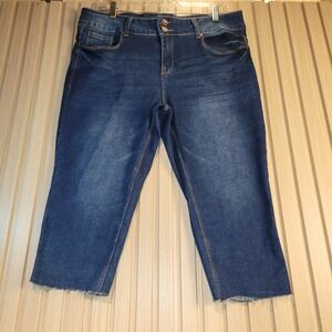 TALA Womens Dark Wash Denim Capri Pants Raw Hem Stretch Crops Size 14